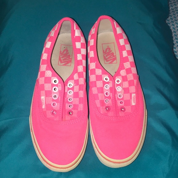 neon pink checkered vans